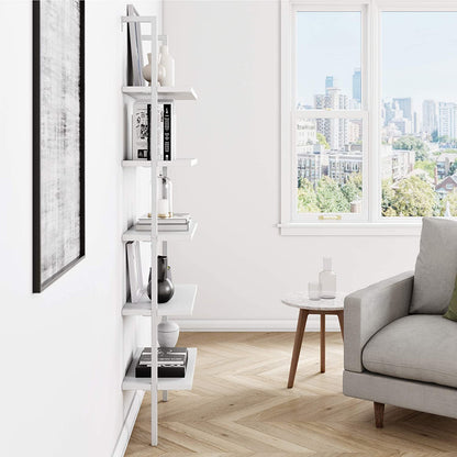Bookshelf: 5-Shelf Oak Wood Modern Bookcase, Black Metal Frame 