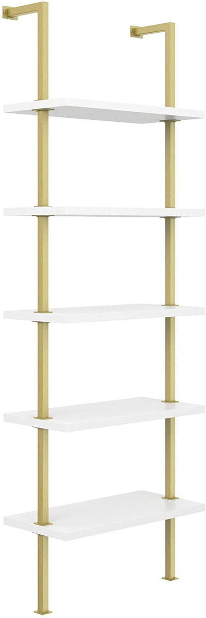 Bookshelf: 5-Shelf Oak Wood Modern Bookcase, Black Metal Frame 