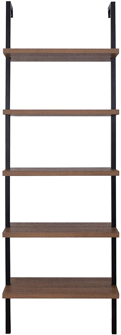 Bookshelf: 5-Shelf Oak Wood Modern Bookcase, Black Metal Frame 