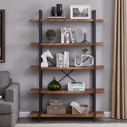 Bookshelf: 5-Shelf Open Bookcase with Metal Frame