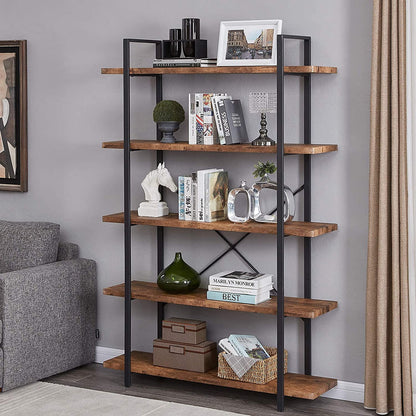 Bookshelf: 5-Shelf Open Bookcase with Metal Frame