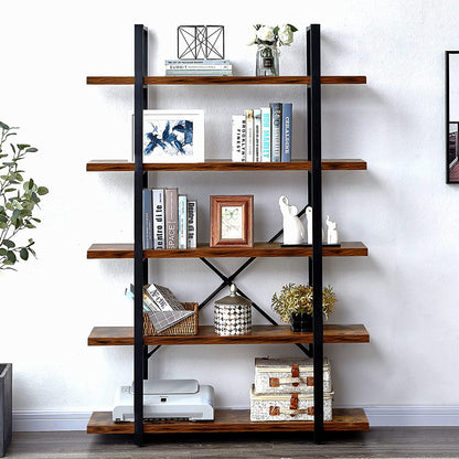Bookshelf: 5-Shelf Open Bookcase with Metal Frame