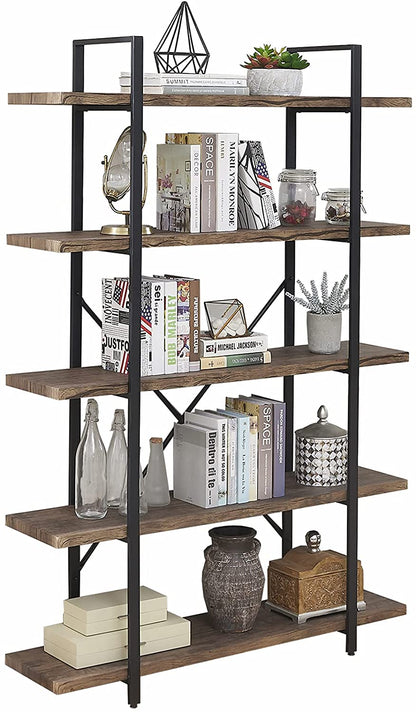 Bookshelf: 5-Shelf Open Bookcase with Metal Frame