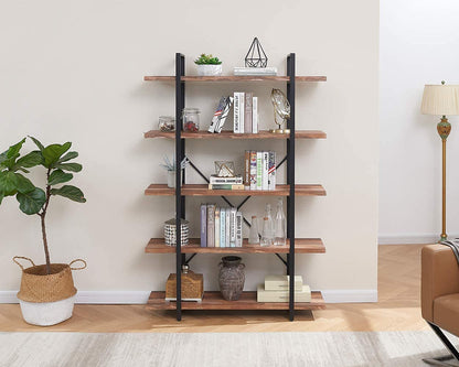 Bookshelf: 5-Shelf Open Bookcase with Metal Frame