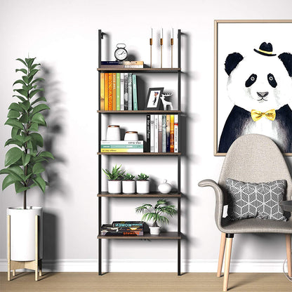 Bookshelf: 5-Tier Bookshelf with Metal Frame and Wood