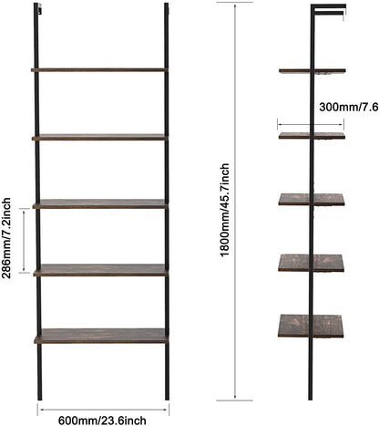 Bookshelf: 5-Tier Bookshelf with Metal Frame and Wood