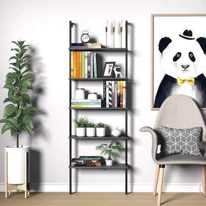 Bookshelf: 5-Tier Bookshelf with Metal Frame and Wood