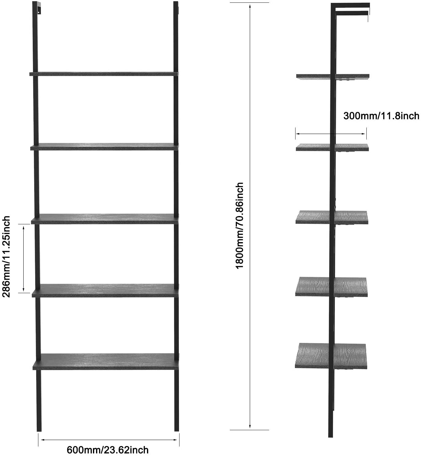 Bookshelf: 5-Tier Bookshelf with Metal Frame and Wood