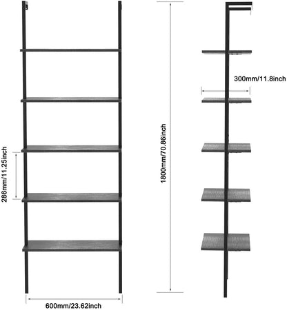 Bookshelf: 5-Tier Bookshelf with Metal Frame and Wood