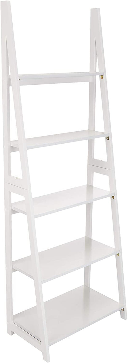 Bookshelf: 5-Tier Ladder Bookshelf Organizer with Solid Rubber Wood Frame