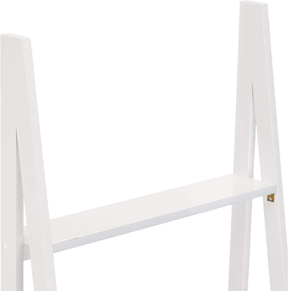 Bookshelf: 5-Tier Ladder Bookshelf Organizer with Solid Rubber Wood Frame
