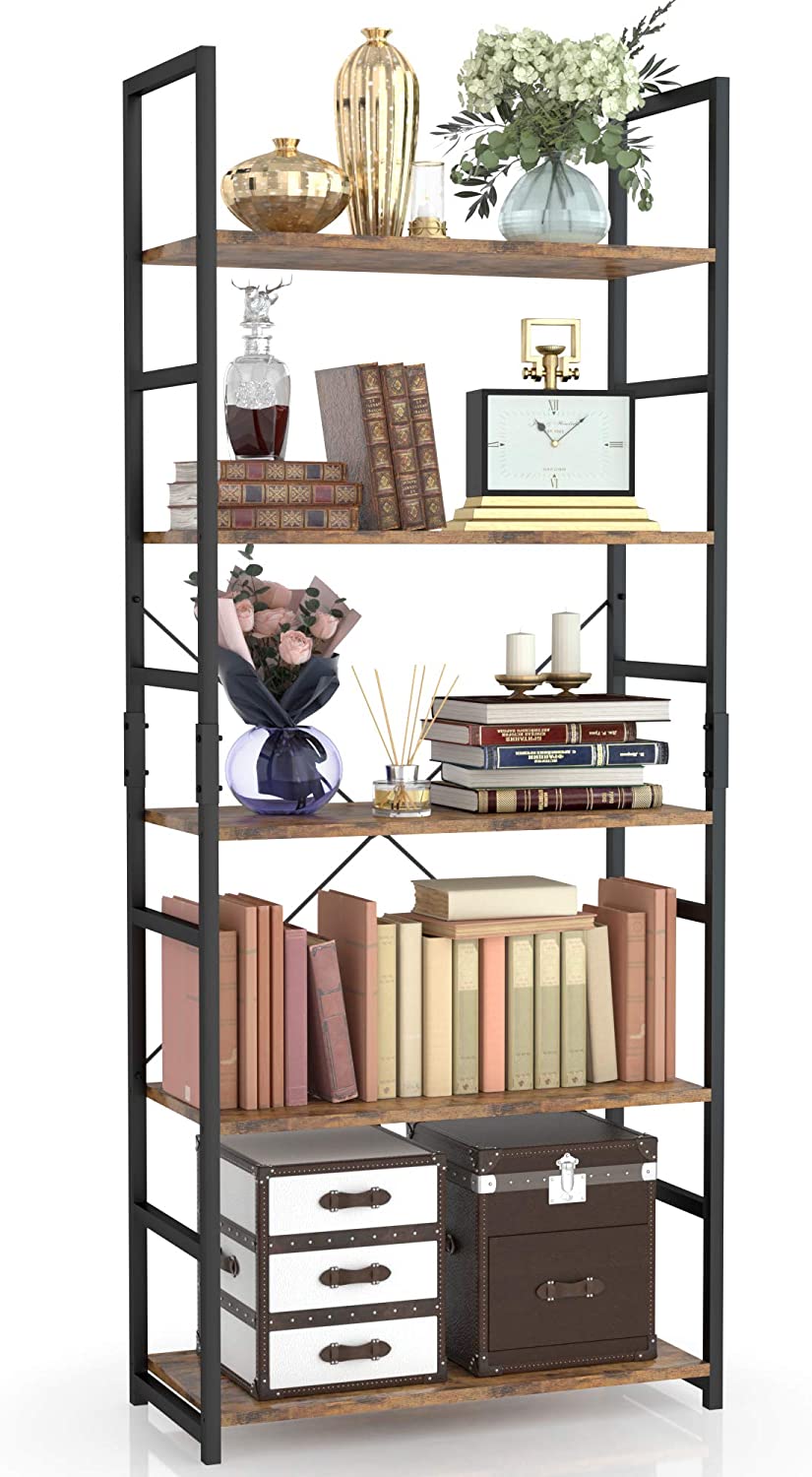 Bookshelf: 5 Tier Tall Bookcase Shelf Storage Organizer