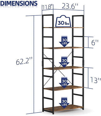 Bookshelf: 5 Tier Tall Bookcase Shelf Storage Organizer