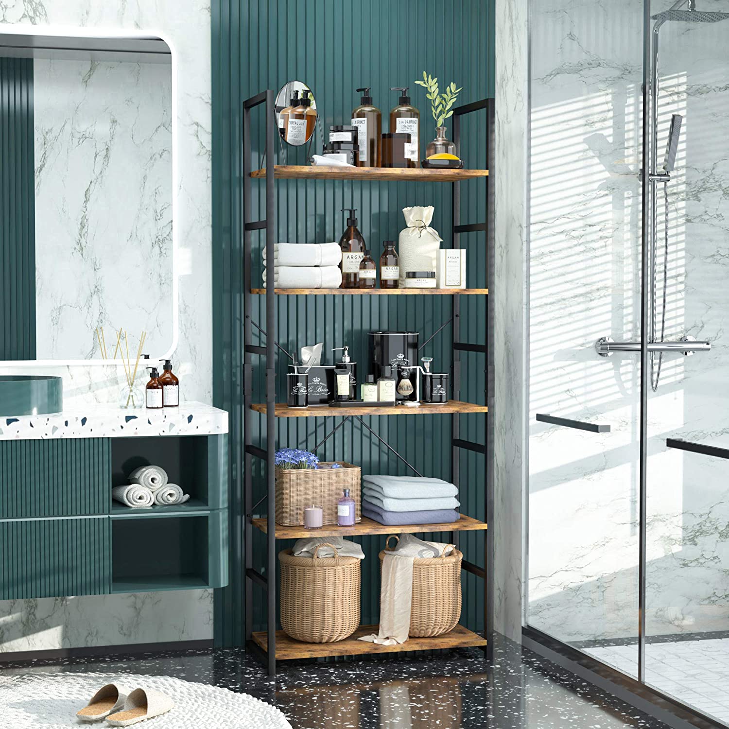 Bookshelf: 5 Tier Tall Bookcase Shelf Storage Organizer