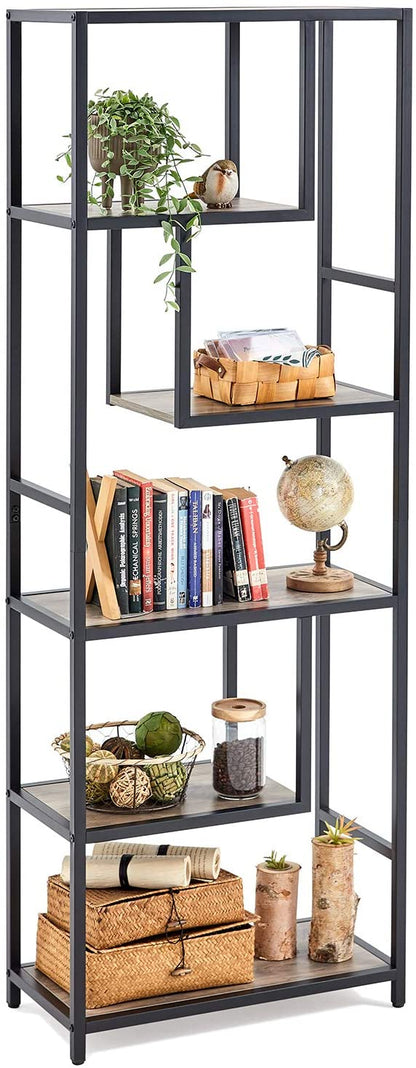 Bookshelf: 6-Tier Open Back Shelf with Wood Look and Metal Frame Bookshelf
