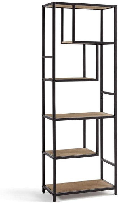 Bookshelf: 6-Tier Open Back Shelf with Wood Look and Metal Frame Bookshelf