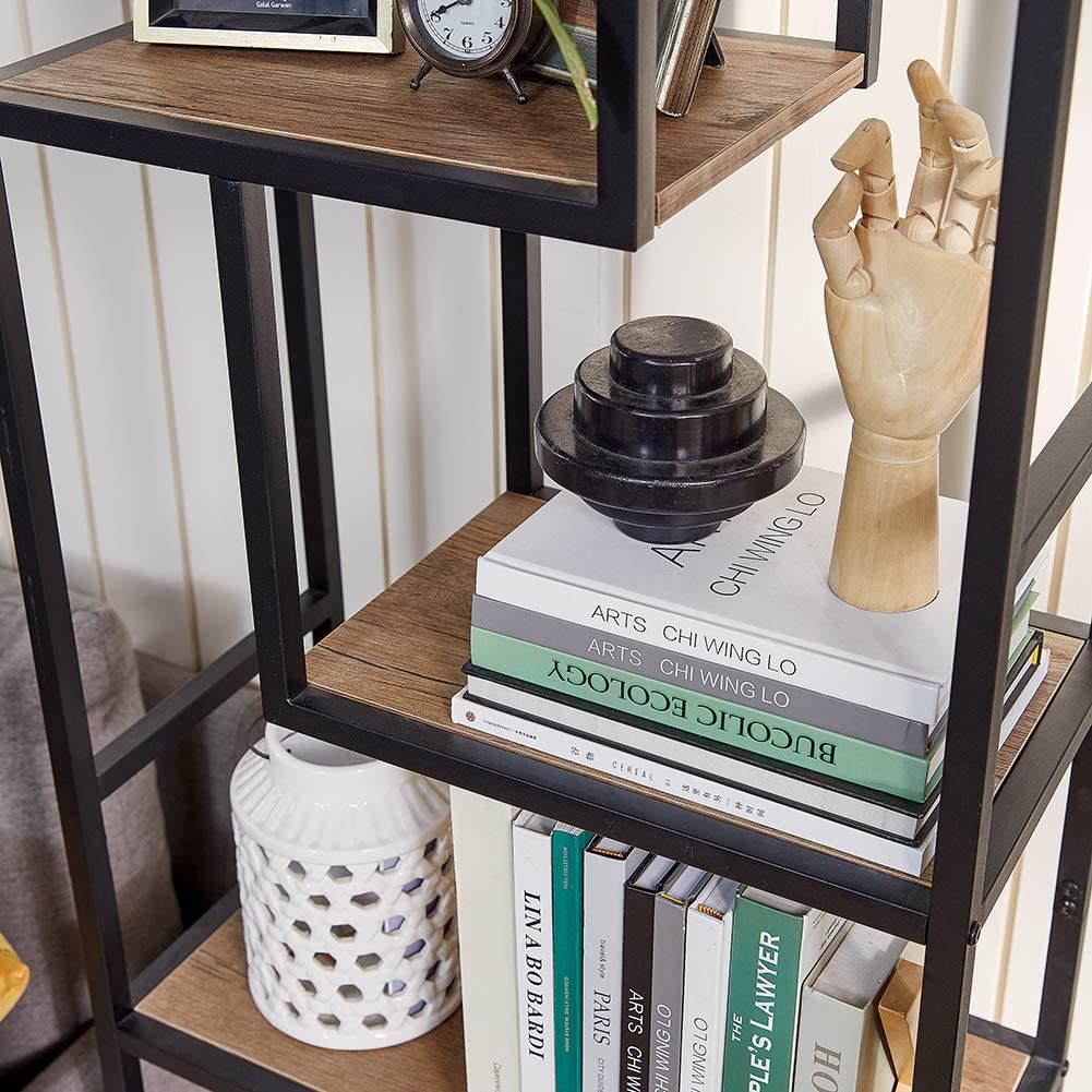Bookshelf: 6-Tier Open Back Shelf with Wood Look and Metal Frame Bookshelf