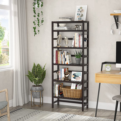 Bookshelf: 6 Tiers Bamboo Adjustable Tall Book Shelf Rack Organizer 