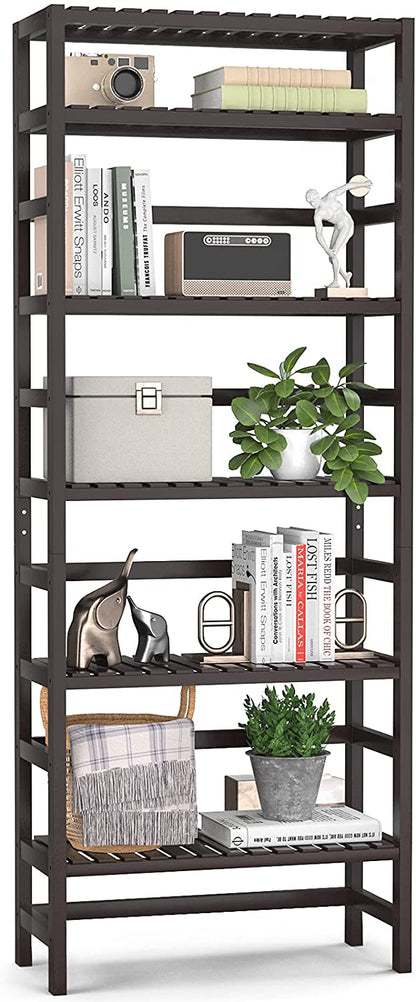 Bookshelf: 6 Tiers Bamboo Adjustable Tall Book Shelf Rack Organizer 