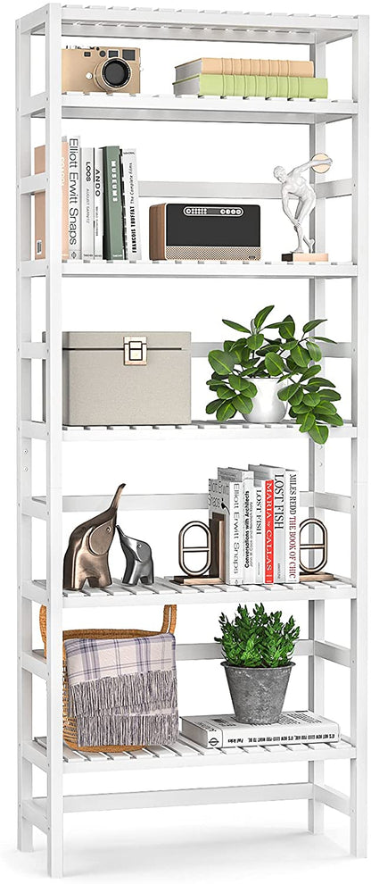 Bookshelf: 6 Tiers Bamboo Adjustable Tall Book Shelf Rack Organizer 