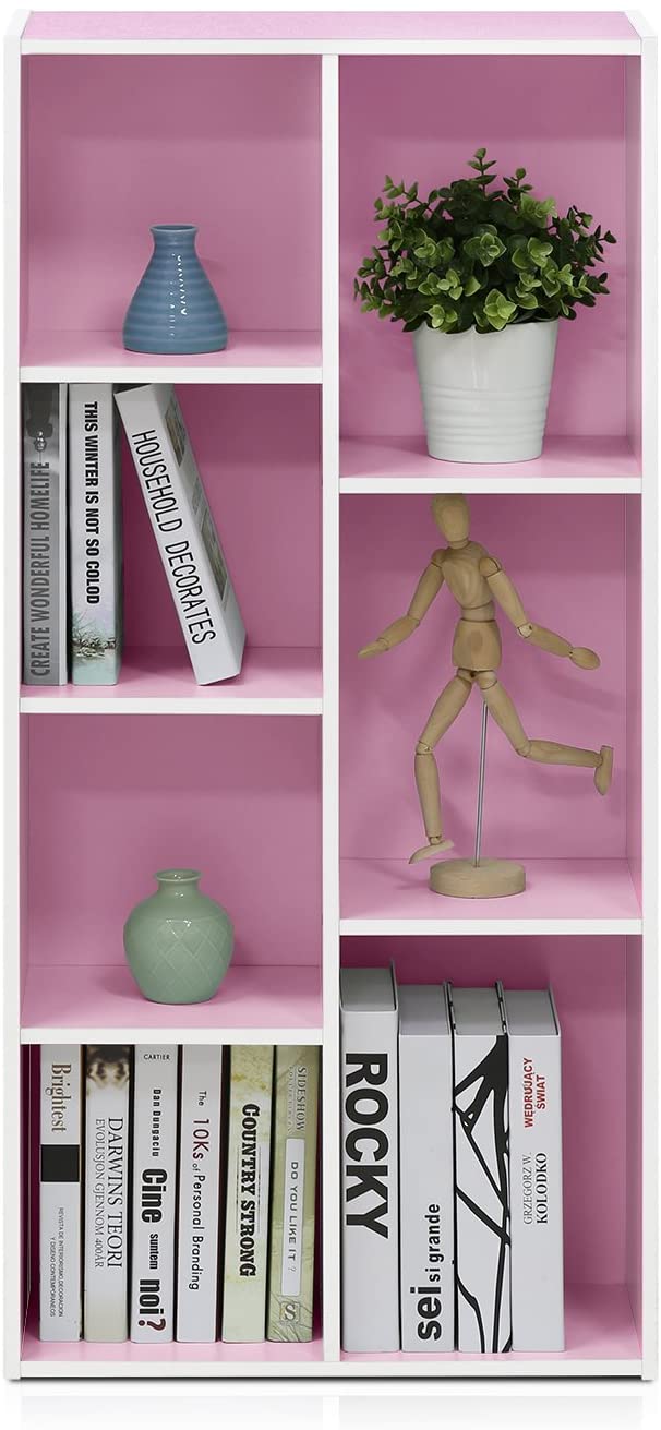 Bookshelf: 7-Cube Reversible Open Shelf, White/Pink 