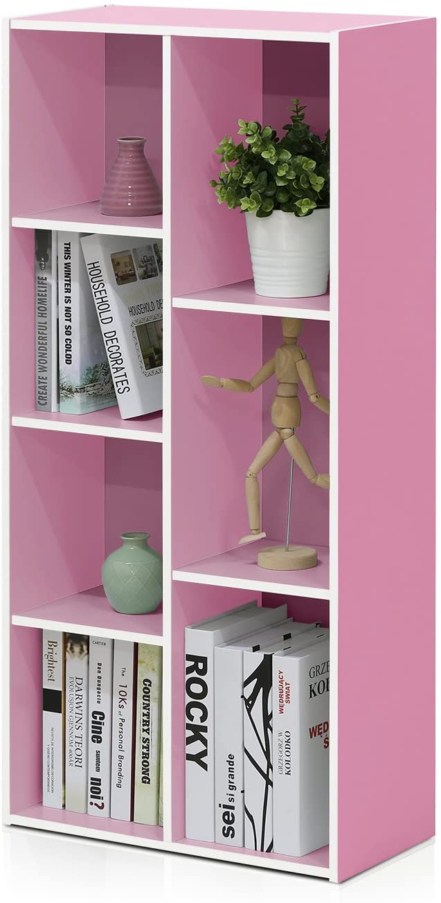 Bookshelf: 7-Cube Reversible Open Shelf, White/Pink 