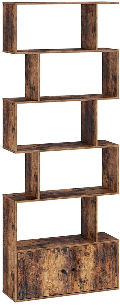 Bookshelf: Rustic Wood 6-Tier Bookcase with Cabinet