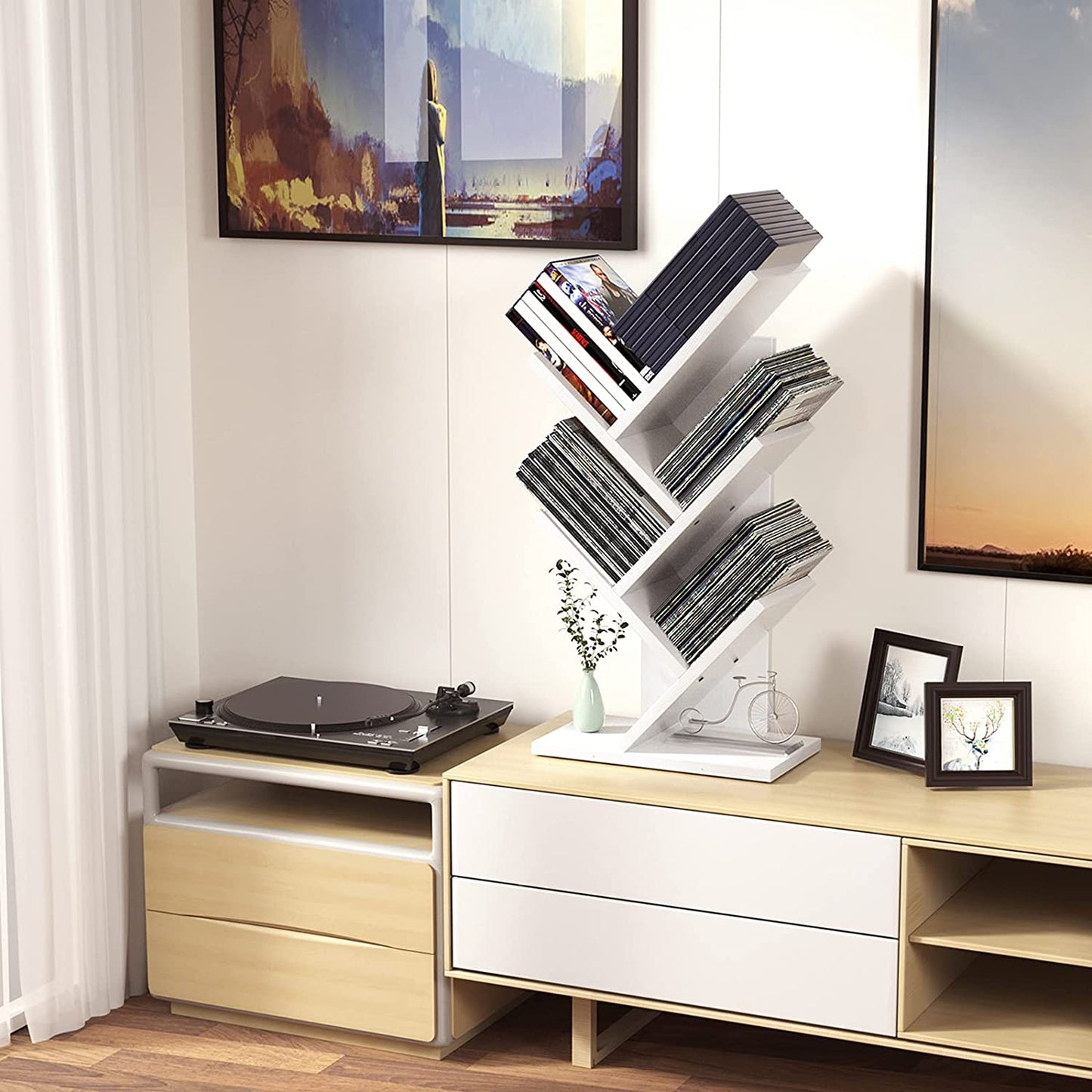 Bookshelf: Tree Bookshelf, 4-Tier Book Storage Organizer Shelves