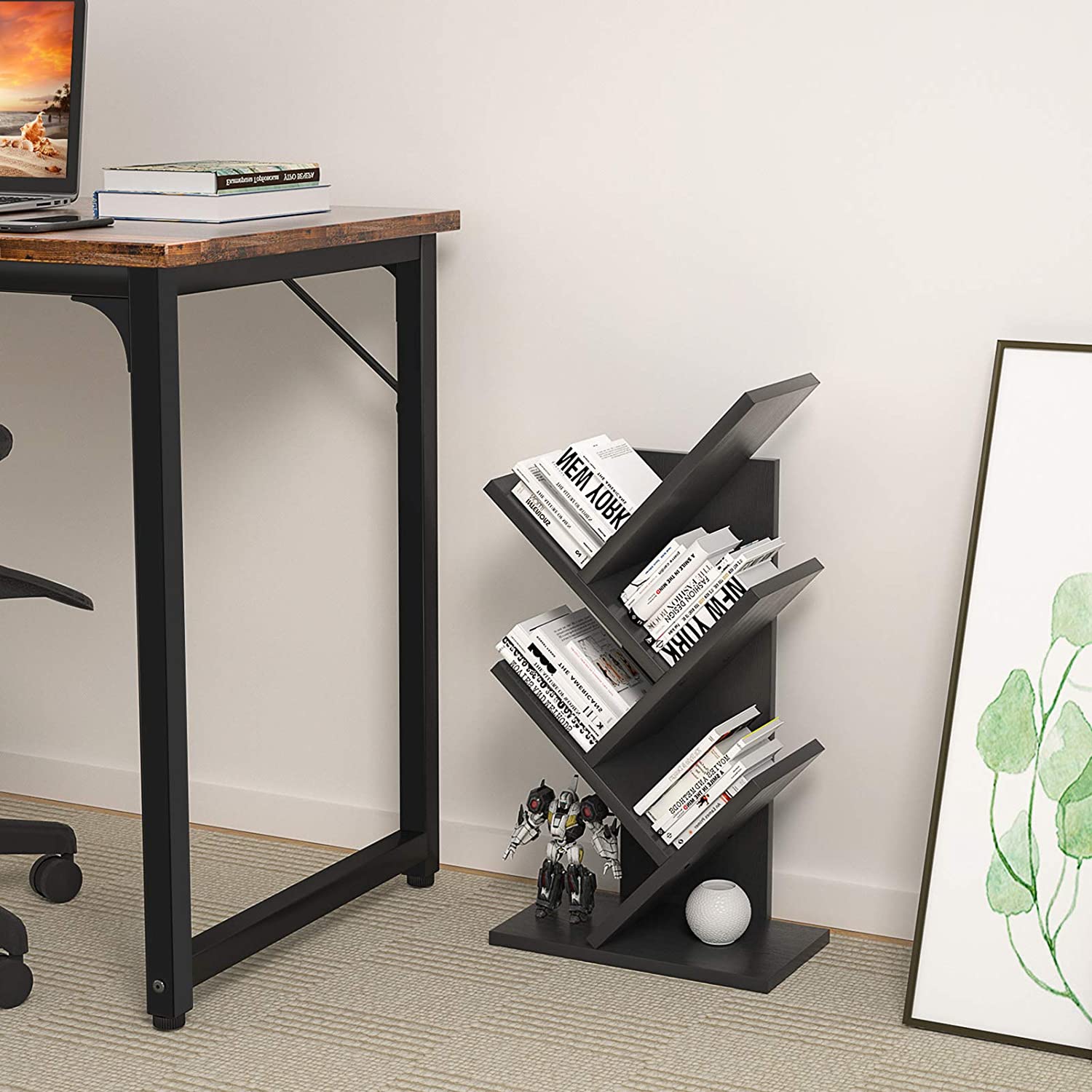 Bookshelf: Tree Bookshelf, 4-Tier Book Storage Organizer Shelves