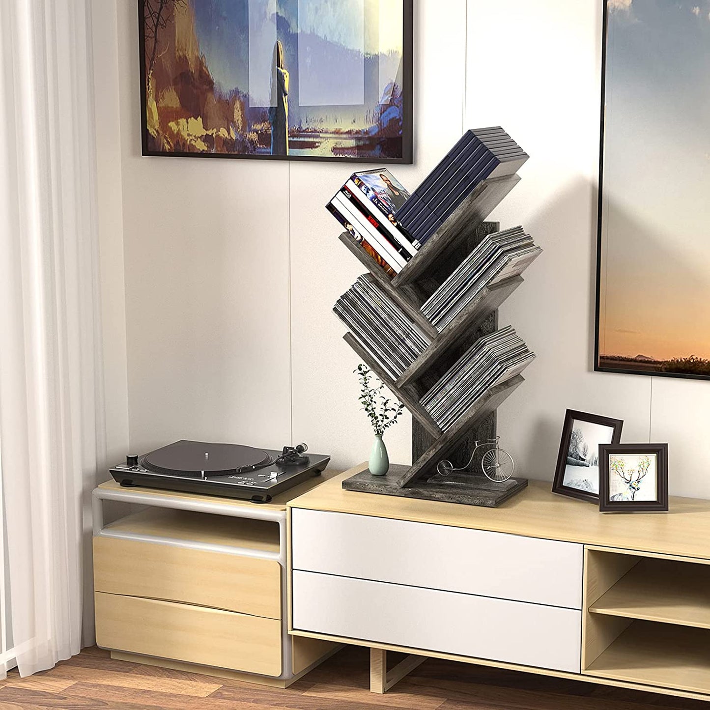 Bookshelf: Tree Bookshelf, 4-Tier Book Storage Organizer Shelves