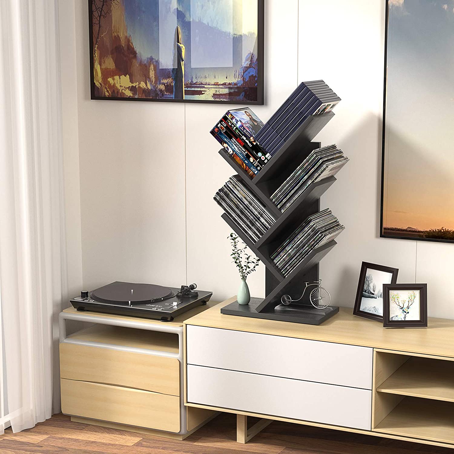 Bookshelf: Tree Bookshelf, 4-Tier Book Storage Organizer Shelves