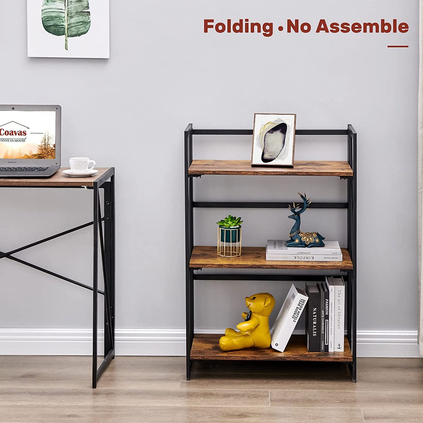 Bookshelf: Vintage 3 Tiers Rustic Metal Book Rack Organizer 