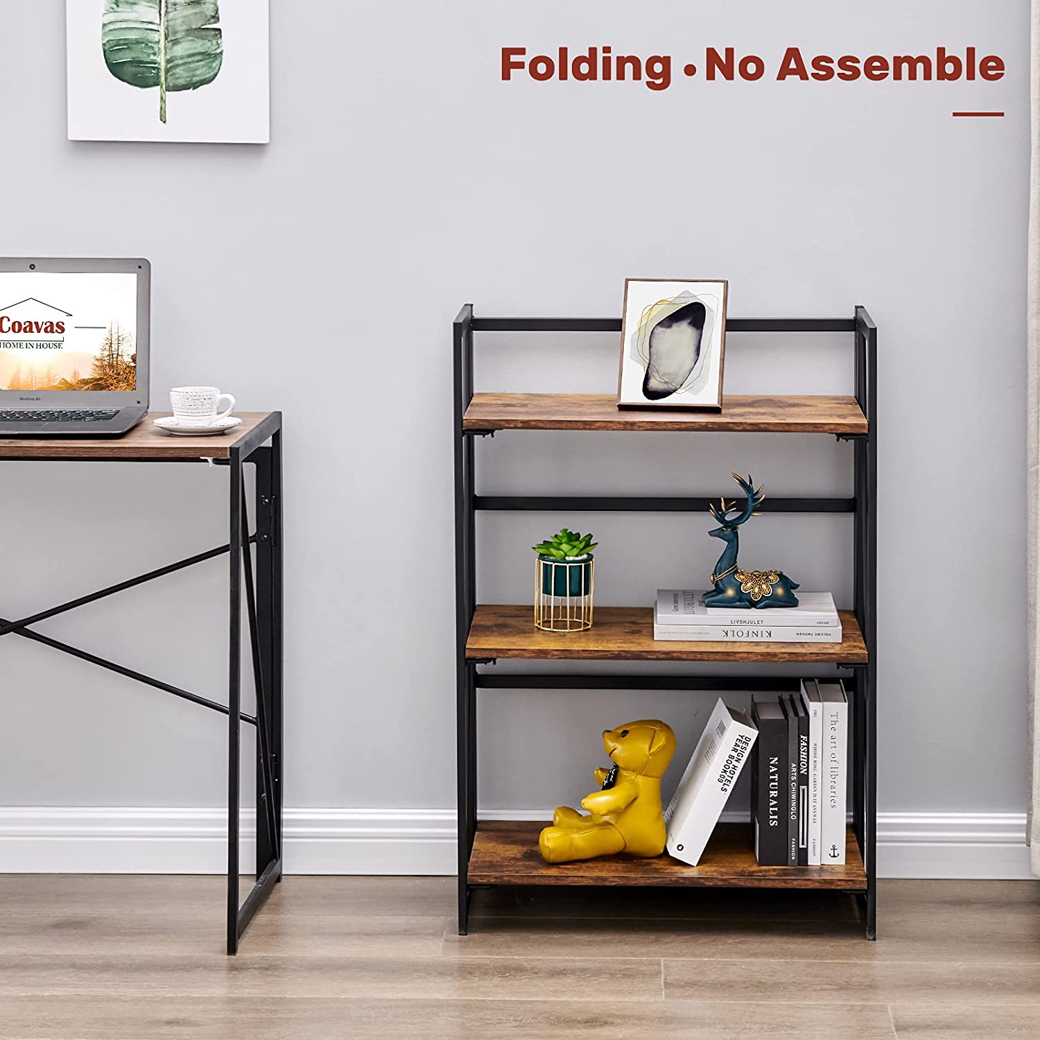 Bookshelf: Vintage 3 Tiers Rustic Metal Book Rack Organizer 