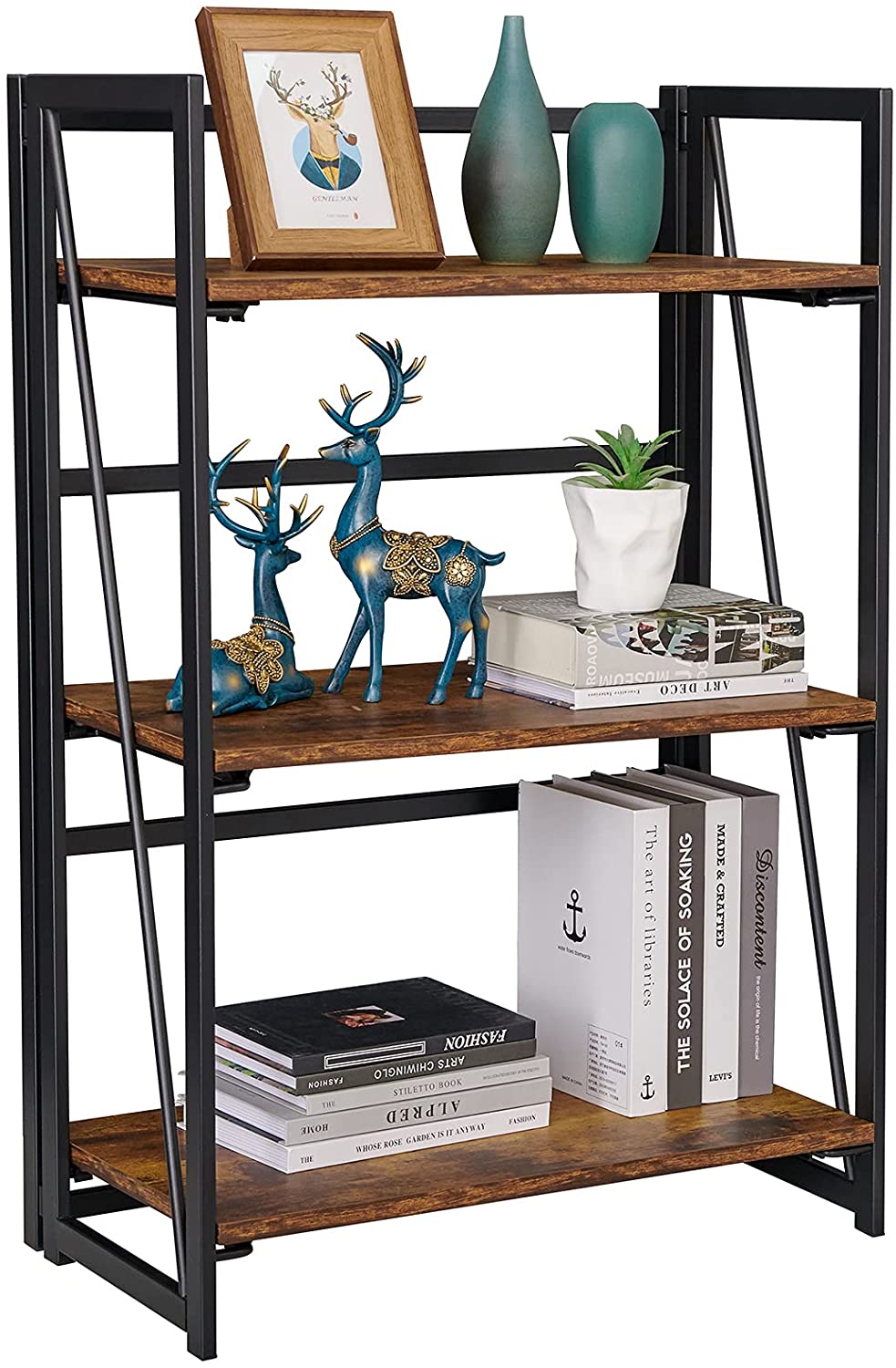 Bookshelf: Vintage 3 Tiers Rustic Metal Book Rack Organizer 