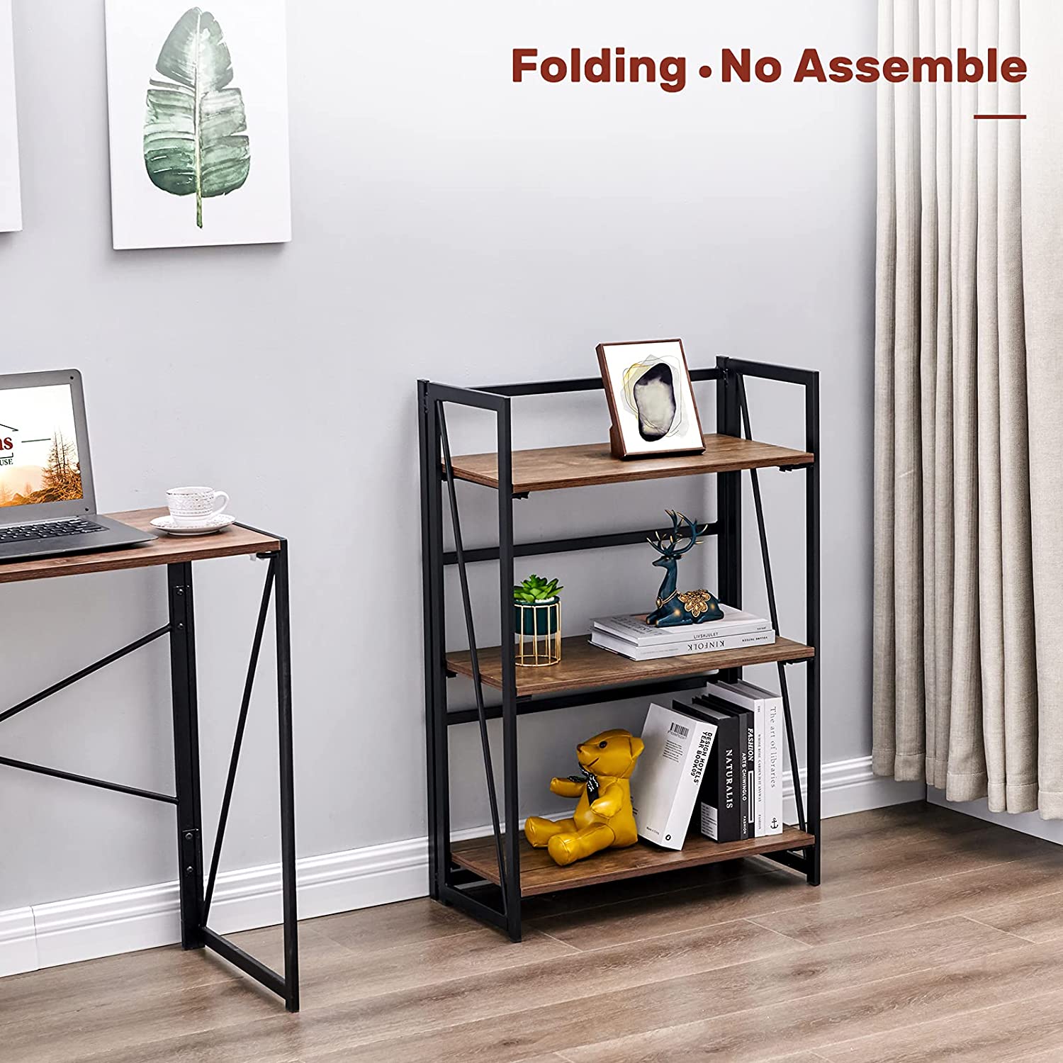 Bookshelf: Vintage 3 Tiers Rustic Metal Book Rack Organizer 