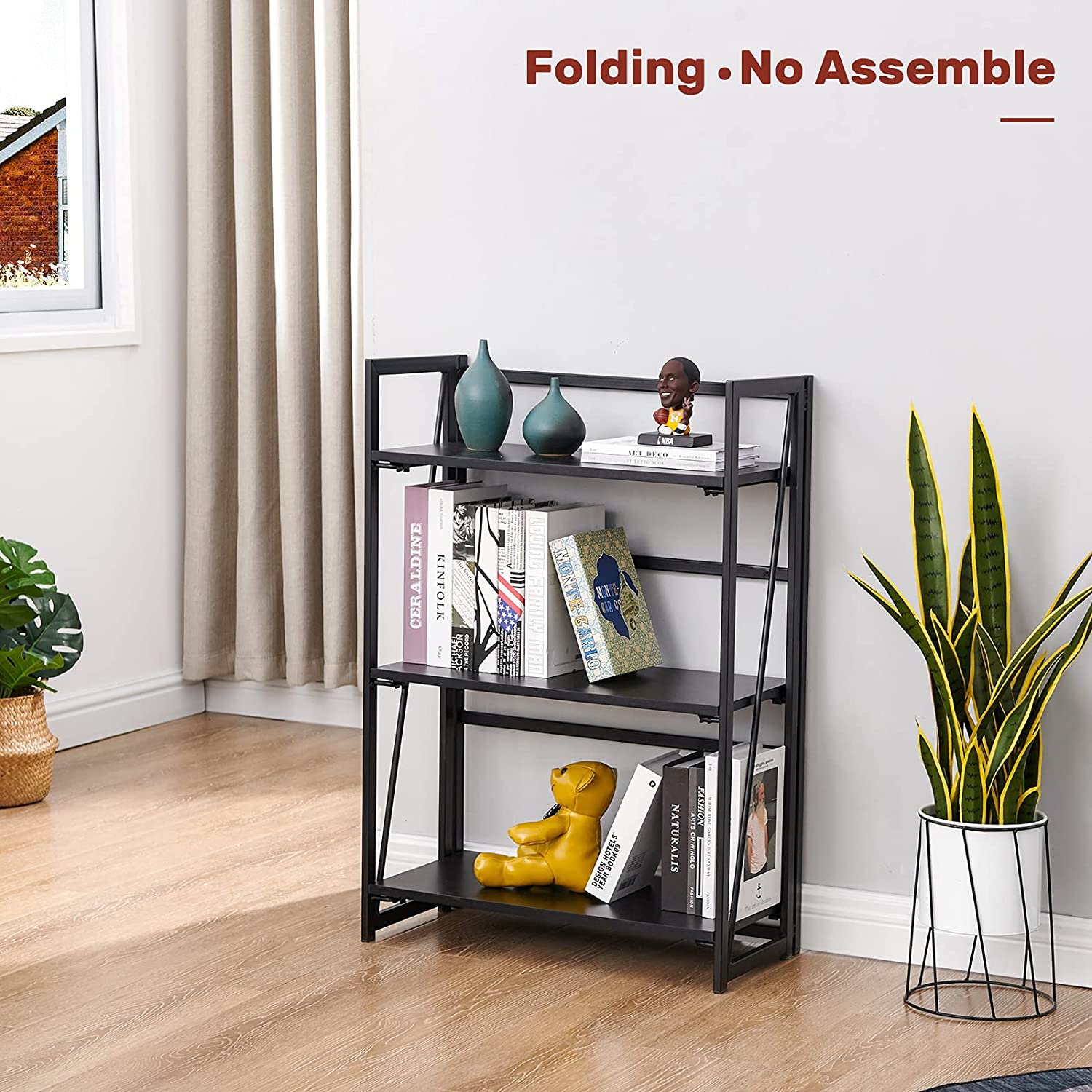 Bookshelf: Vintage 3 Tiers Rustic Metal Book Rack Organizer 