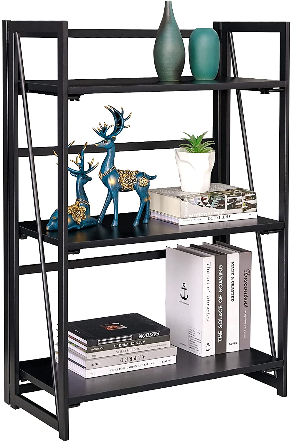 Bookshelf: Vintage 3 Tiers Rustic Metal Book Rack Organizer 