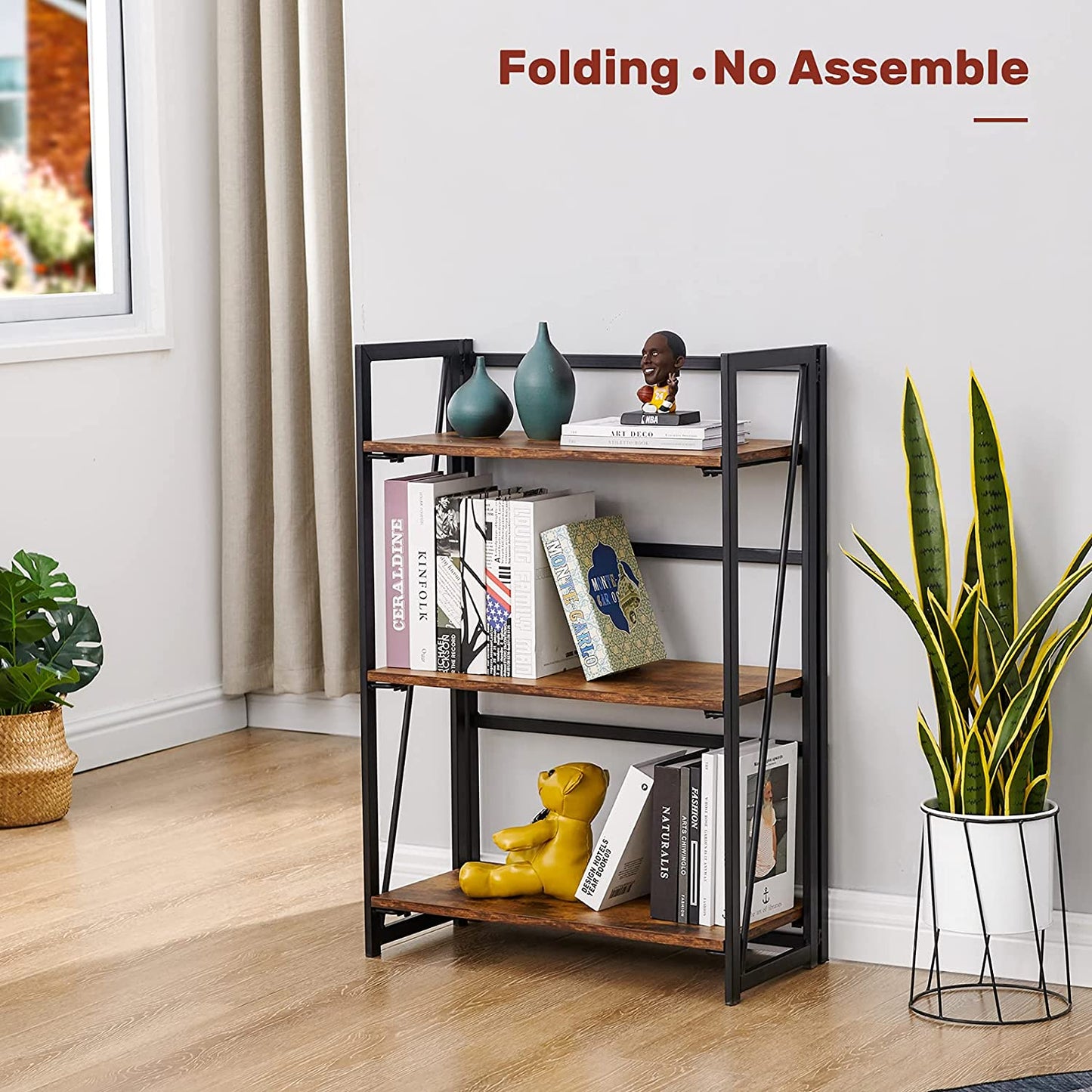 Bookshelf: Vintage 3 Tiers Rustic Metal Book Rack Organizer 