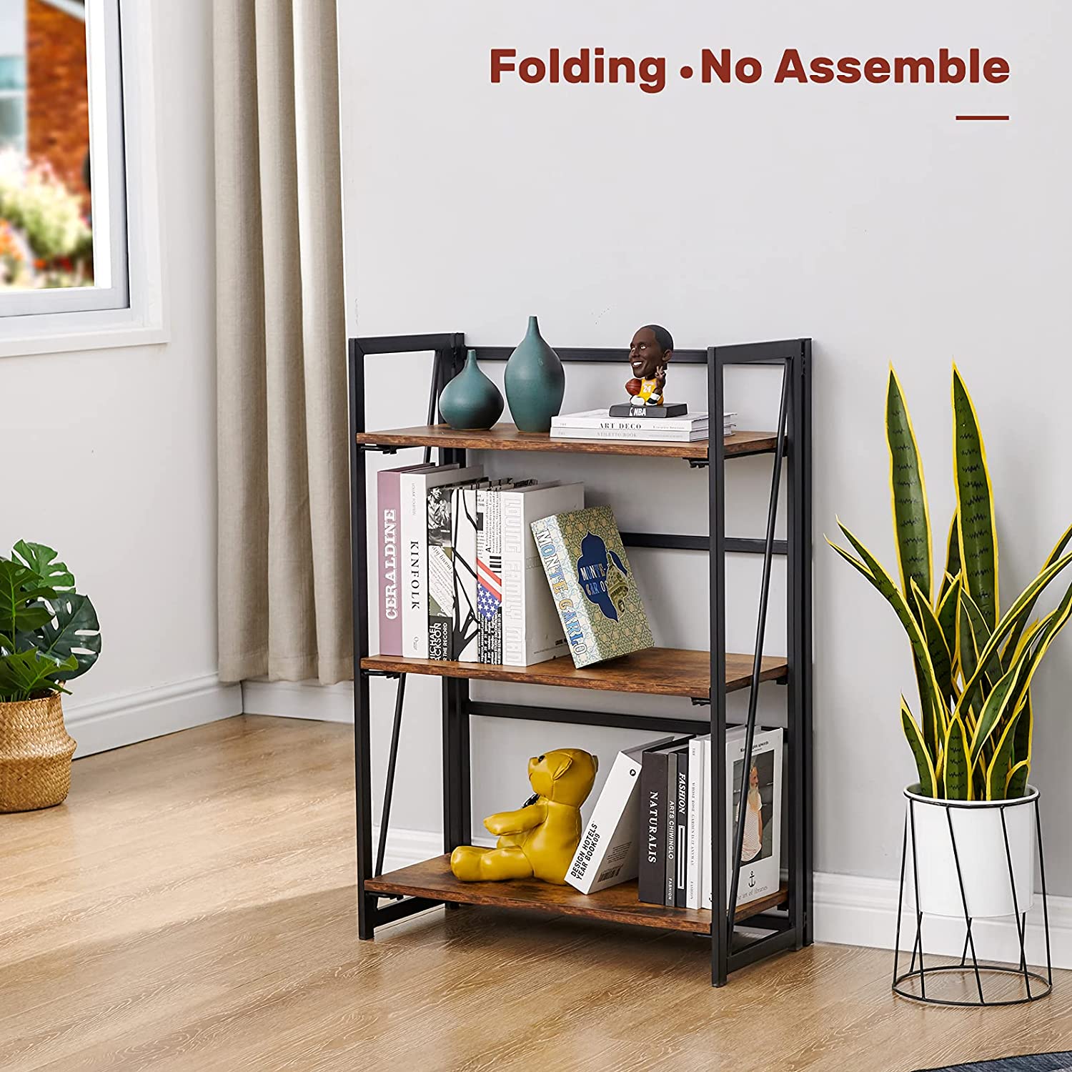 Bookshelf: Vintage 3 Tiers Rustic Metal Book Rack Organizer 