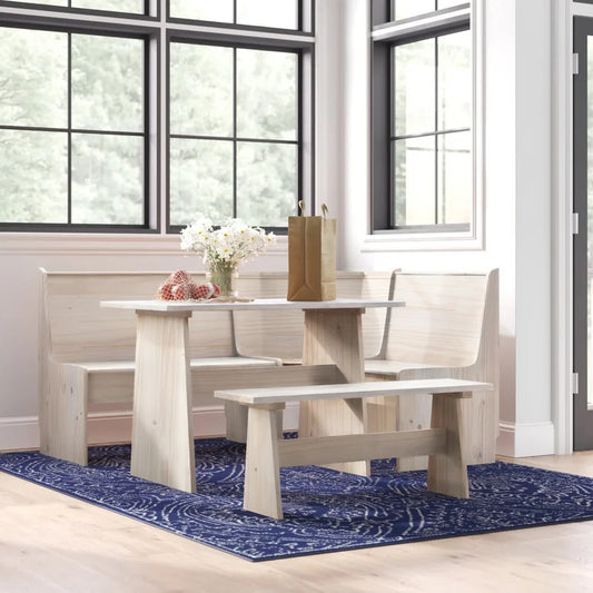 Breakfast Table: Pine Solid Wood Breakfast Nook Dining Set