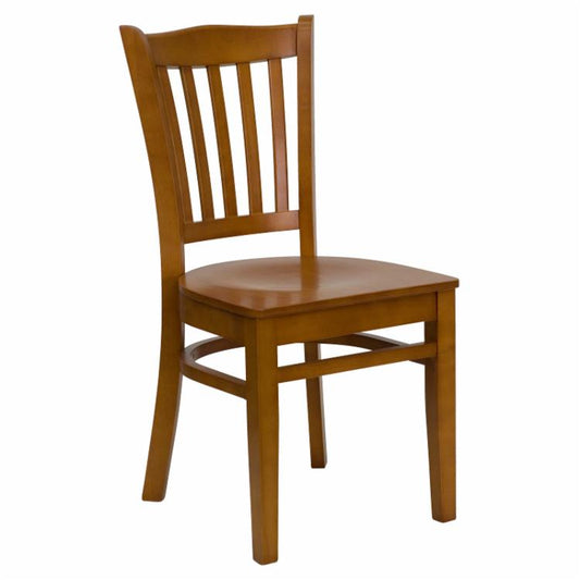 Cafe Chair: 17.75 in. Cherry Vertical Slat Back Restaurant Chair
