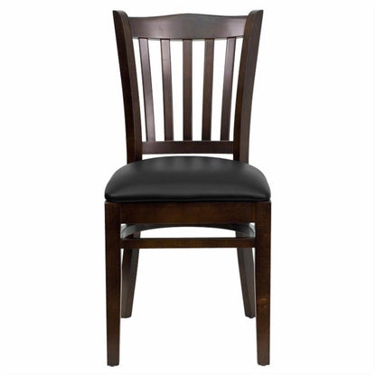 Cafe Chair: 19.25 in. Walnut Vertical Slat Back Restaurant Chair