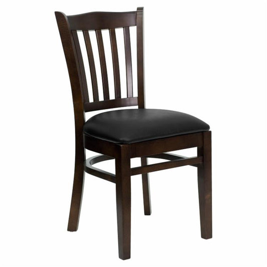 Cafe Chair: 19.25 in. Walnut Vertical Slat Back Restaurant Chair