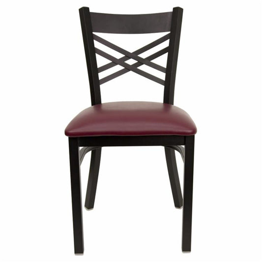 Cafe Chair: 19.5 in. Black Metal and Viny Restaurant Chair