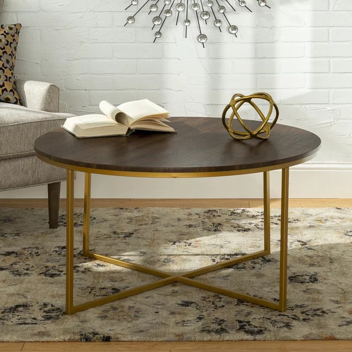 Center Table: 36" Cross Legs Round Coffee Table
