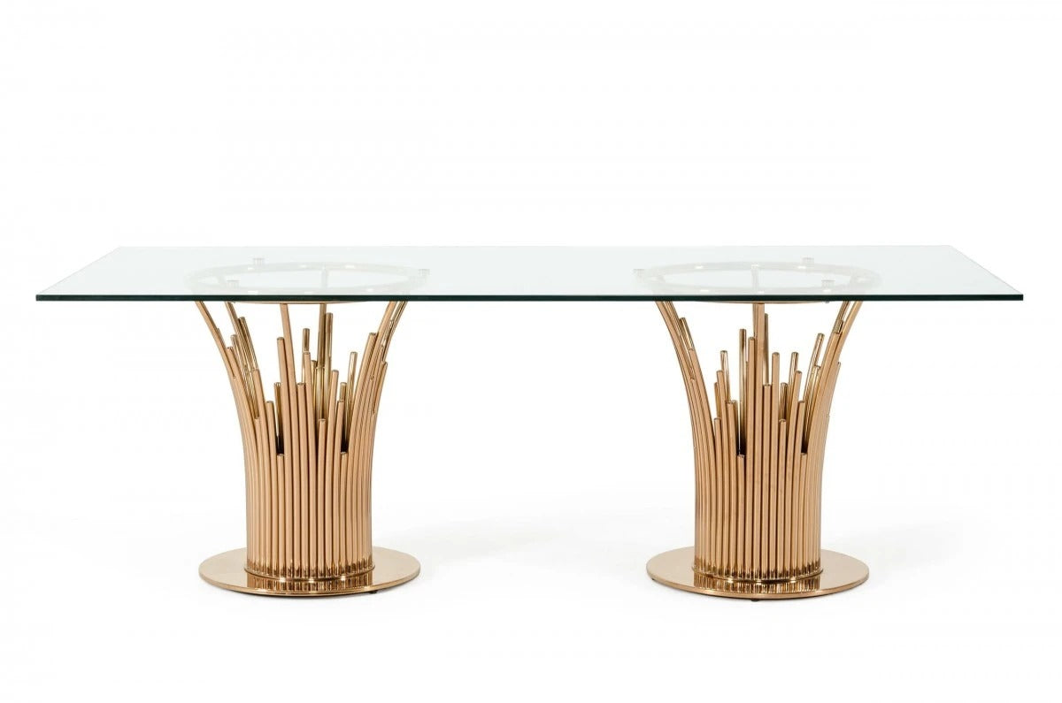 Dining Table: Axer Modern Glass & Rosegold Dining Table