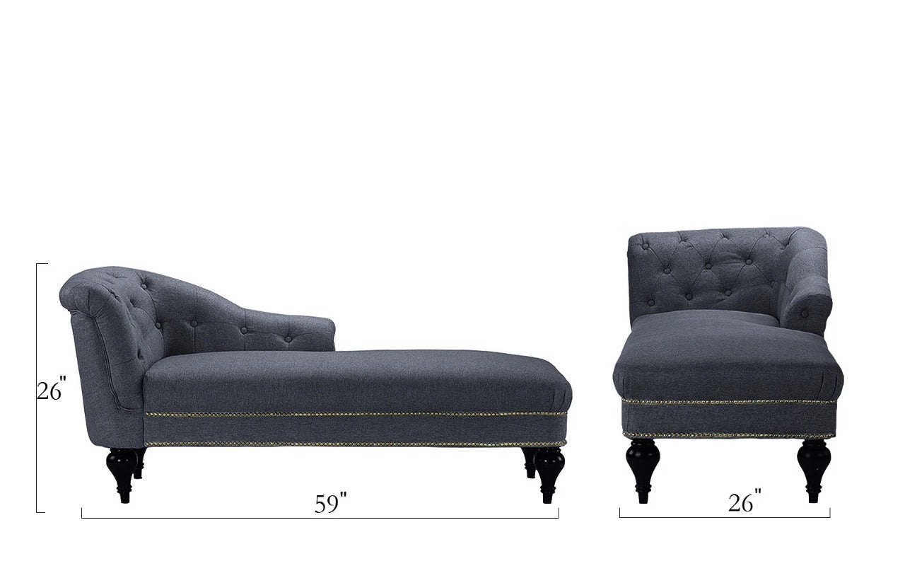 Chaise Lounge: Linen Upholstered Classic Chaise Lounge With Tufted Button