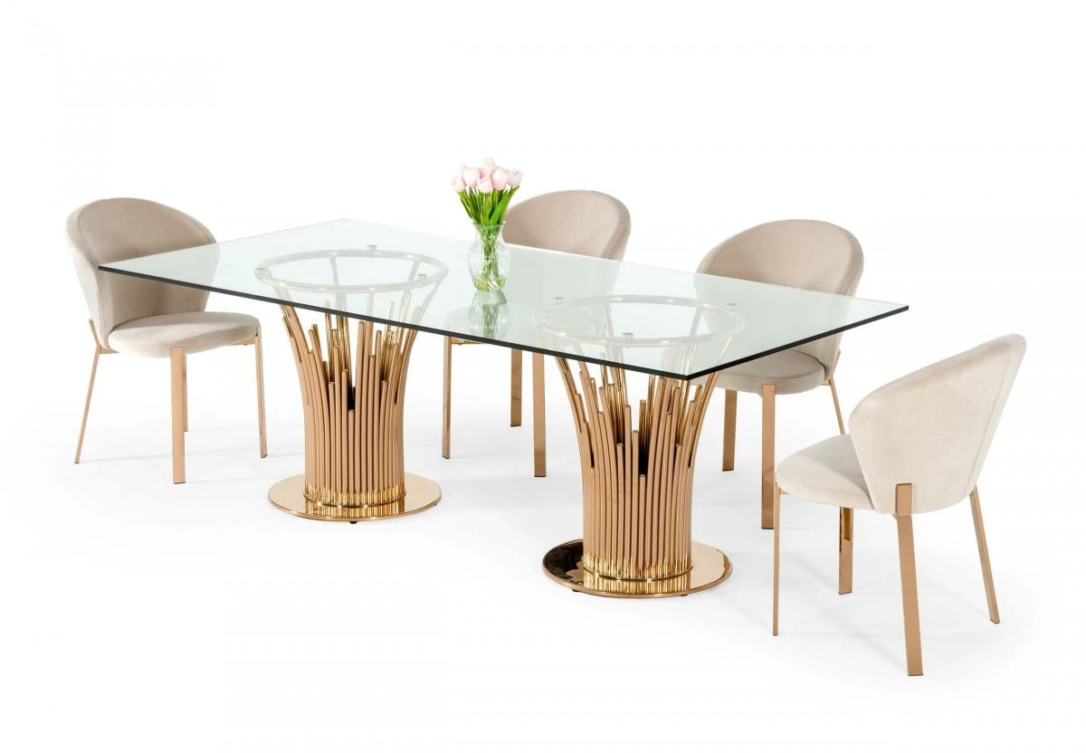 Dining Table: Axer Modern Glass & Rosegold Dining Table