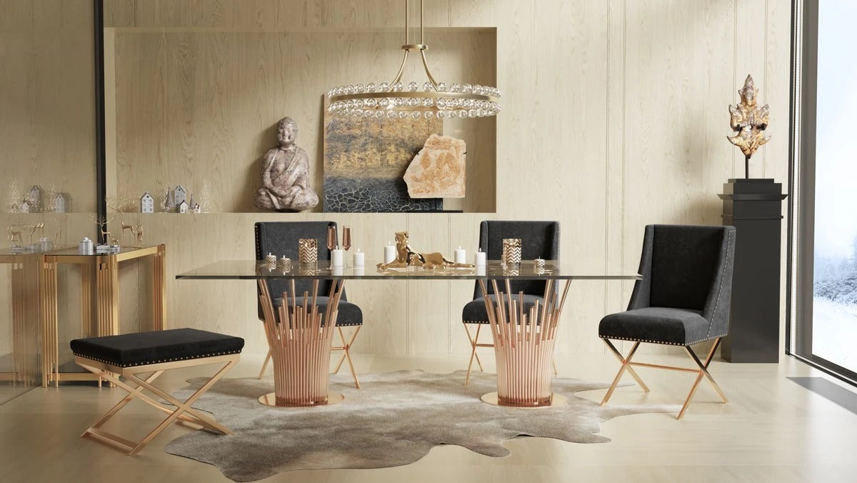 Dining Table: Axer Modern Glass & Rosegold Dining Table