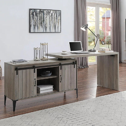 Computer Desk: Gray And Blackish Computer Desk With Sliding Barn Door